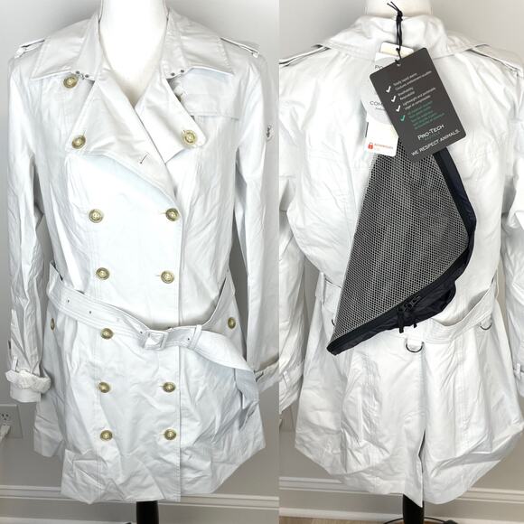 Save The Duck Pro Tech Belted Double Breasted Trench Coat In White Size XXL New